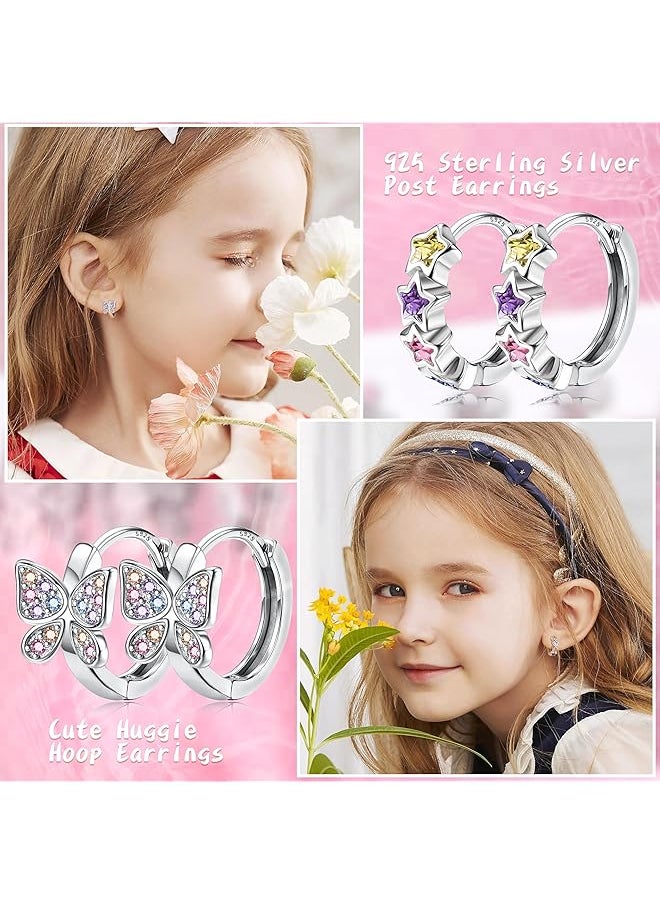 Besteel - 4Pairs Hypoallergenic Small Hoop Earrings For Girls Women 925 Sterling Silver Post Huggie Earrings Heart Flowers Heart Butterfly Star Cubic Zirconia Cartilage Earrings For Sensitive Ears - Image 1