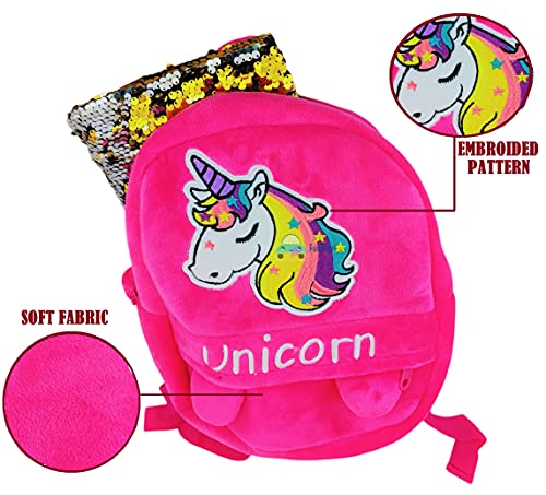Funeiko Unicorn Soft Bag for Kids School Bag for Baby Girls School Mini Backpack for Kids Cartoon Bag - Multicolor - Image 2