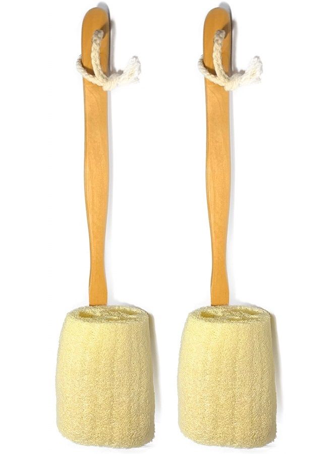 Mr.Cui'shop 2 Pack Natural Exfoliating Loofah luffa loofa Bath Brush On a Stick - with Long Wooden Handle Back Brush for Men & Women - Shower Sponge Body Back Scrubber - Image 1
