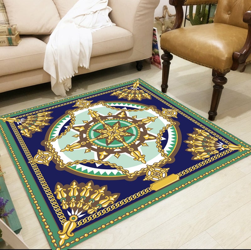 European Style Square Living Room Rug - Full-coverage Sofa Blanket, Washable and Customizable