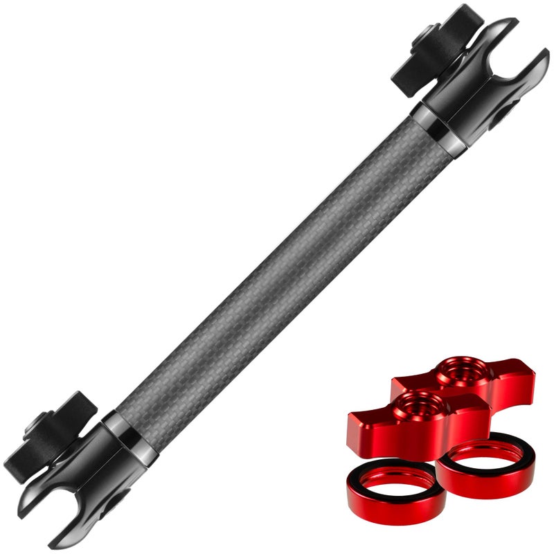 Tackform 10 Long 20mm Ball and Socket Arm DuraLock 20 Series Carbon Fiber Arm Dual 20mm Sockets with Optional AntiTheft Knobs Black with Red Billet Accent Kit - Image 2