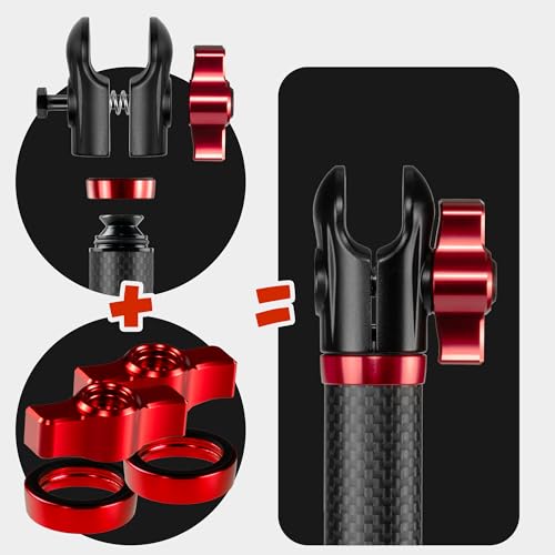 Tackform 10 Long 20mm Ball and Socket Arm DuraLock 20 Series Carbon Fiber Arm Dual 20mm Sockets with Optional AntiTheft Knobs Black with Red Billet Accent Kit - Image 3
