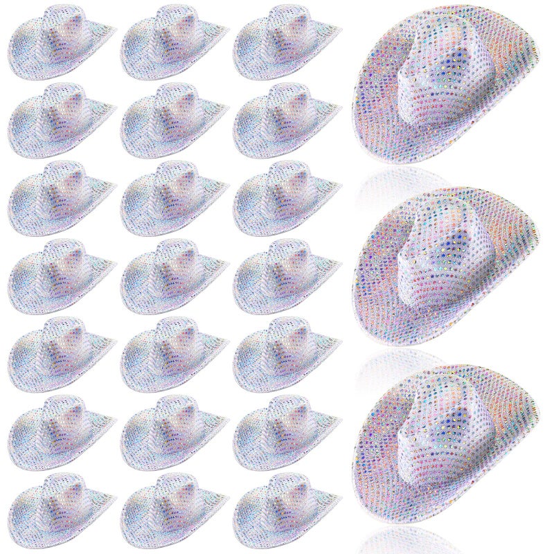 Sotiff 24 Pcs Mini Disco Cowboy Hat Western Cowboy Cowgirl Light up Cute Doll Hat Neon Party Dollhouse DecorSilver - Image 3