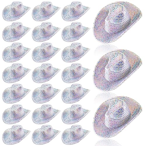 Sotiff 24 Pcs Mini Disco Cowboy Hat Western Cowboy Cowgirl Light up Cute Doll Hat Neon Party Dollhouse DecorSilver - Image 1