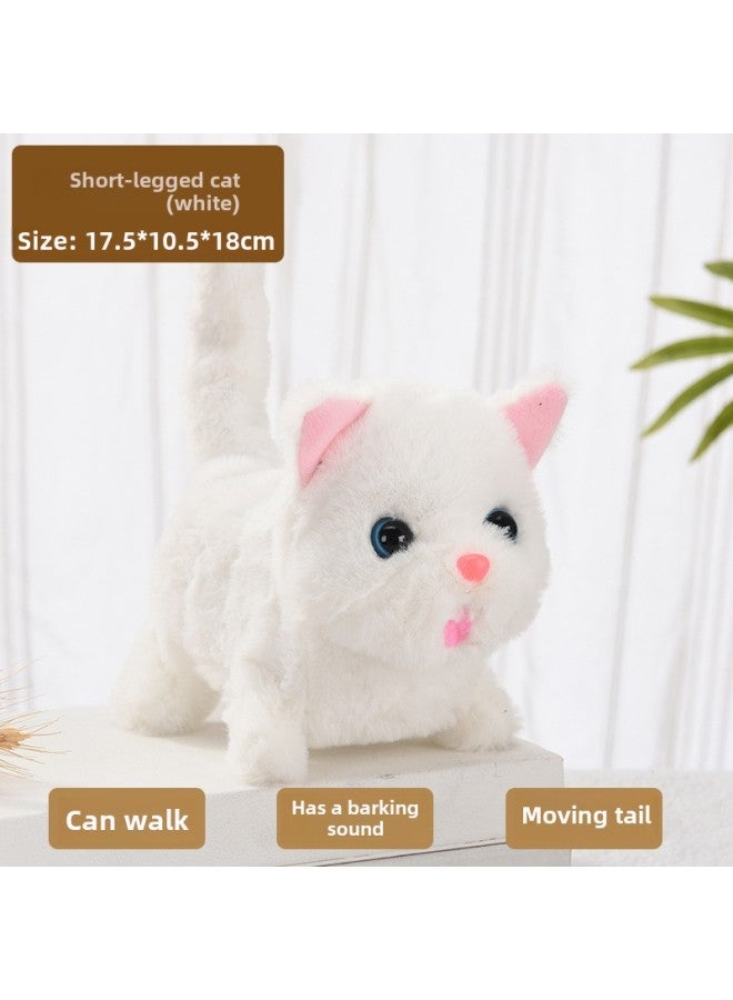 Electric Plush Kitten Toy Walking Talking Moving Machine Realistic Cat Pet Children's Gift Toy Fluffy Kitty Plaything-Specifications:Short-legged Cat (white) Called Gu Vocalization - Image 1
