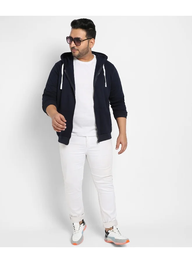 Instafab Plus Instafab Plus Men's Navy Blue Zip-Front Hoodie With Contrast Drawstring