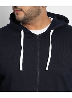 Instafab Plus Instafab Plus Men's Navy Blue Zip-Front Hoodie With Contrast Drawstring  - Image 4