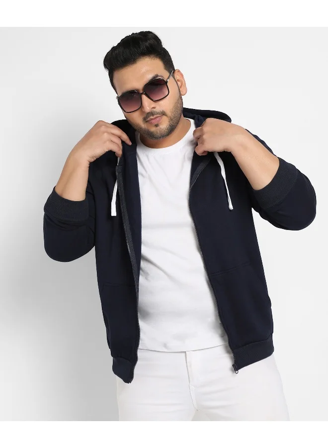 Instafab Plus Instafab Plus Men's Navy Blue Zip-Front Hoodie With Contrast Drawstring