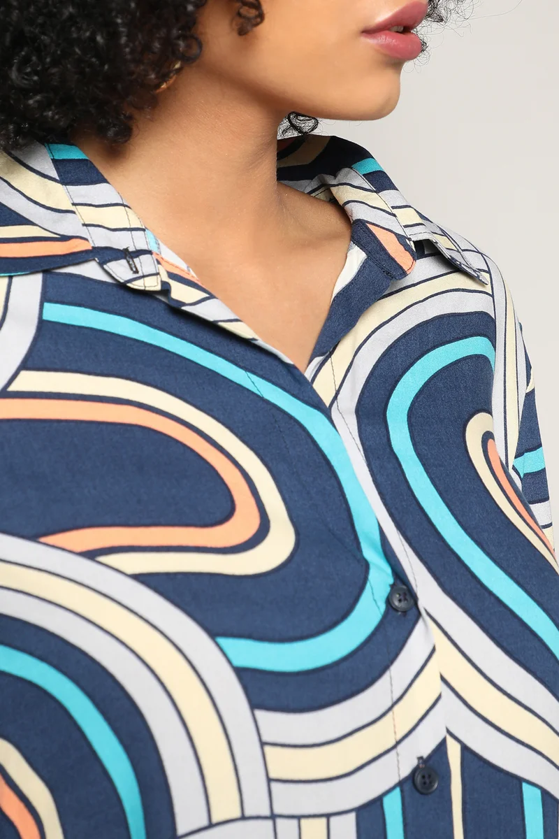 Campus Sutra Women's Indigo Blue Contrast Lined Co-Ord Set
