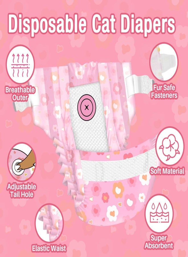 Pet Soft Disposable Cat Diapers - Diaper for Female & Male Cats, Puppy Doggie Diapers for Female Dogs with Adjustable Foam Tail Hole, Medium (24Pcs, PK Flowers) - Image 3