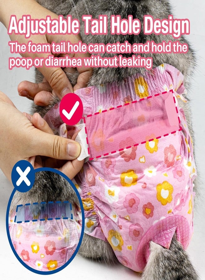 Pet Soft Disposable Cat Diapers - Diaper for Female & Male Cats, Puppy Doggie Diapers for Female Dogs with Adjustable Foam Tail Hole, Medium (24Pcs, PK Flowers) - Image 2