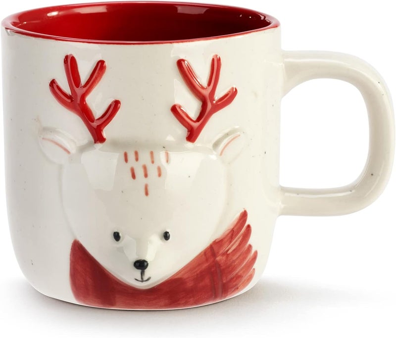 DEMDACO ديمداكو مرحبًا غزال كوب عيد الميلاد من الحجر الصحي 16 أونصة باللونين الأحمر والأبيض - Image 1