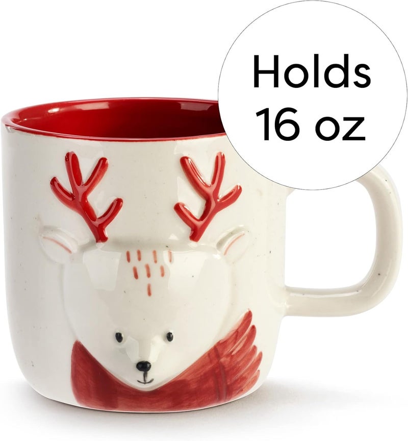 DEMDACO ديمداكو مرحبًا غزال كوب عيد الميلاد من الحجر الصحي 16 أونصة باللونين الأحمر والأبيض - Image 5