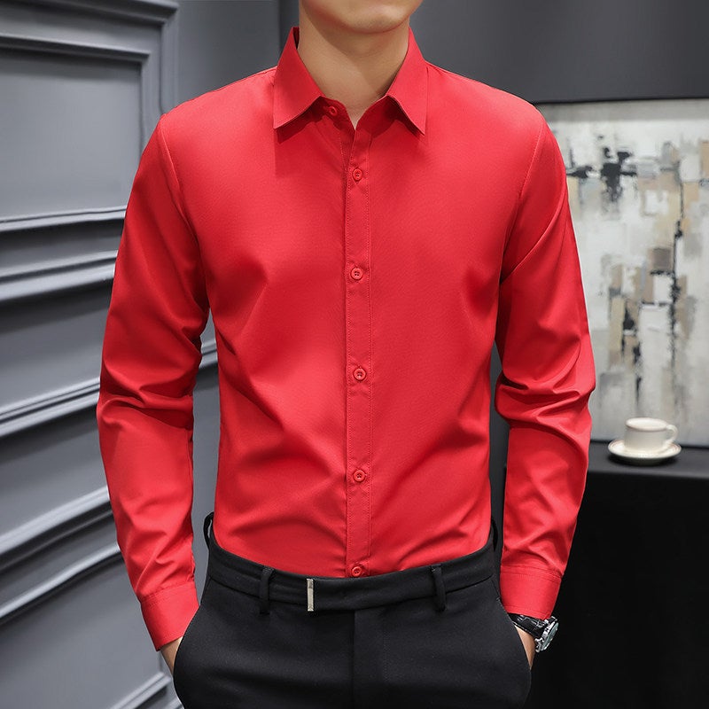 Spring and autumn men's long-sleeved shirt shirt gray business casual anti-wrinkle inner wear workwear work clothes men's clothing - Image 3