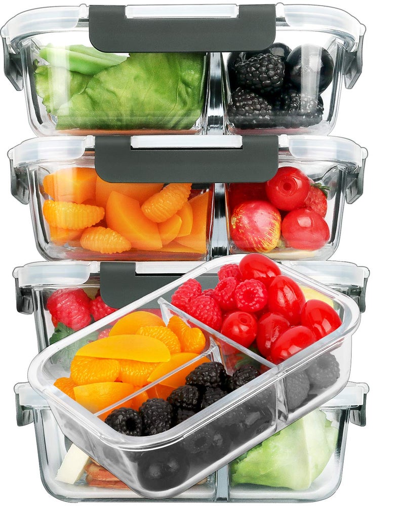 M MCIRCO M MCIRCO 5Pack 36 oz Glass Meal Prep Containers 3 Compartment with Lids Glass Lunch ContainersFood Prep Lunch BoxBento BoxMicrowave Oven Freezer Dishwasher 45 Cups 
