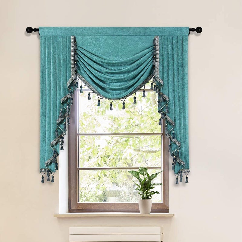 ELKCA Thick Turquoise Chenille Window Curtains Valance for Living Room Elegant Waterfall Valance for Bedroom39inch 1 Panel