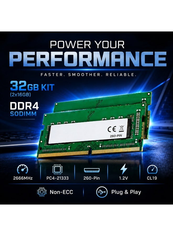 Integral RAM 32GB Kit (2x16GB) DDR4 2666MHz SODIMM Memory for Laptops and Notebooks - Image 1