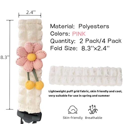 Zigihos Cute Flower Seat Belt Cover Pads, 2 Pcs & 4 Pcs Seatbelt Covers for Women Adults, Car Seat Strap Pads, Seatbelt Cushion (Pink,2) - Image 2