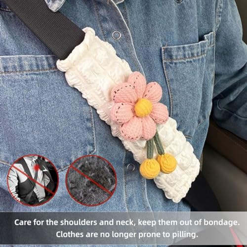 Zigihos Cute Flower Seat Belt Cover Pads, 2 Pcs & 4 Pcs Seatbelt Covers for Women Adults, Car Seat Strap Pads, Seatbelt Cushion (Pink,2) - Image 5