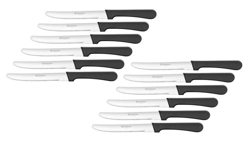 CUISINOX Black Handle Stainless Steel Steak Knives, Set of 12 - Image 1