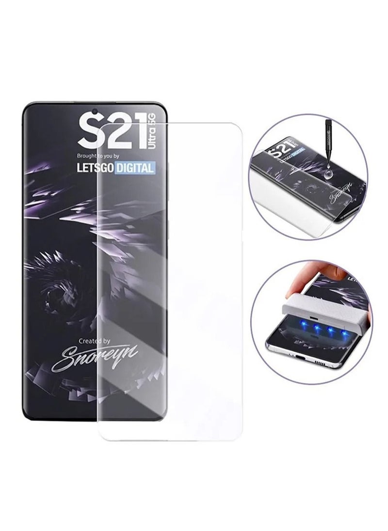 Generic For Samsung S21 Ultra screen Protector Nano Optics Curved Liquid Full Glue Glass with UV light Dryer Fingerprint unlock fast- Clear  - Image 1