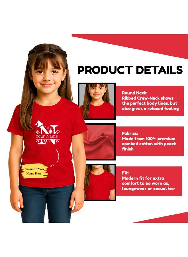 برينت شوب فور مي تي شيرت أحمر مطبوع عليه حروف أبجدية عيد الميلاد مخصصة للبنات - تي شيرت أطفال باسم مخصص - ملابس احتفالية للعطلات - Image 4