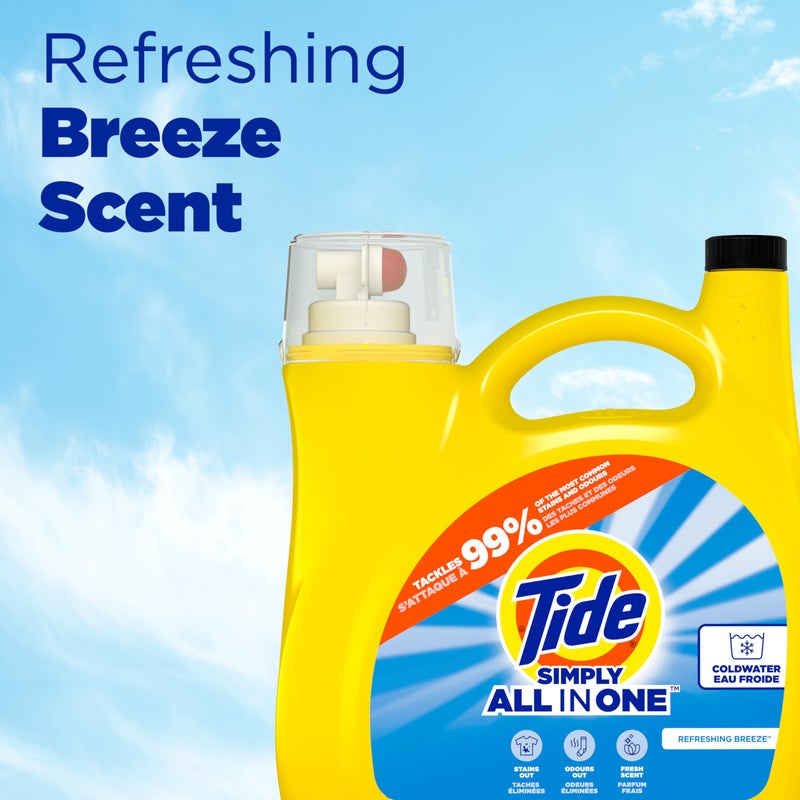 Tide Simply All-In-One Liquid Laundry Detergent, Refreshing Breeze Scent, 128 Loads, 168 fl oz - Image 4