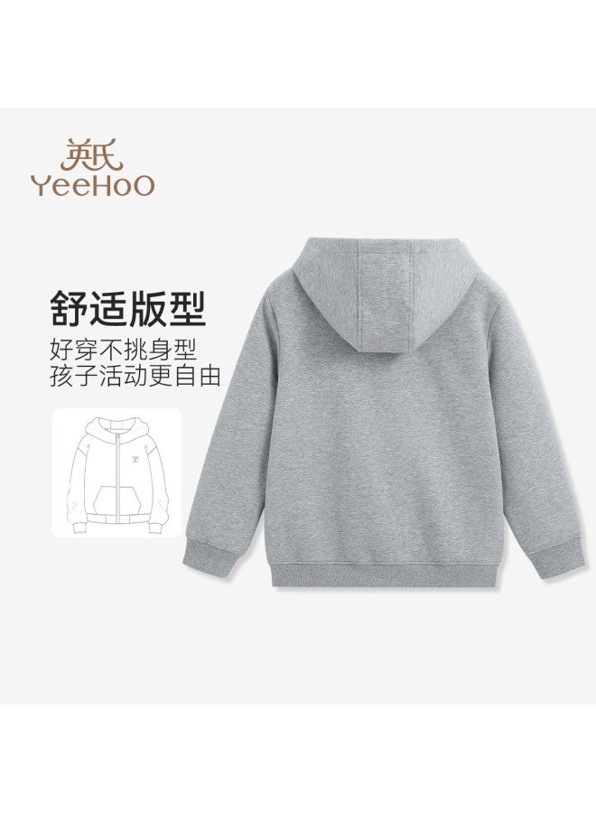 Yeehoo Kids Fleece Lined Hoodie Jacket Uni Children's Thickened Winter Sweatshirt Light Gray Size 140 - Image 1