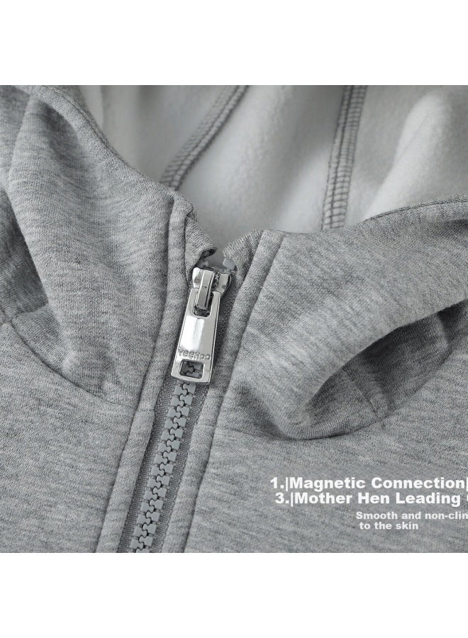Yeehoo Kids Fleece Lined Hoodie Jacket Uni Children's Thickened Winter Sweatshirt Light Gray Size 140 - Image 2
