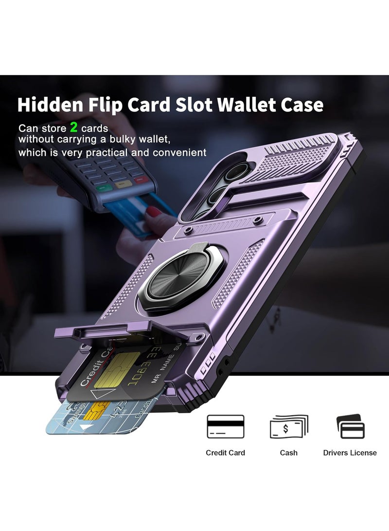 General For Samsung Galaxy A35 5G Case with Card Holder [Store 2 Cards] + 360° Magnetic Rotated Ring Kickstand, Dual Layer Heavy Duty Shockproof Wallet Case Cover for Men&Women, 6.6 Inch  - Image 2