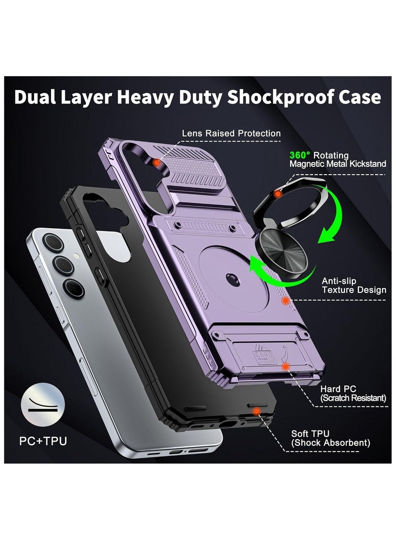 General For Samsung Galaxy A35 5G Case with Card Holder [Store 2 Cards] + 360° Magnetic Rotated Ring Kickstand, Dual Layer Heavy Duty Shockproof Wallet Case Cover for Men&Women, 6.6 Inch  - Image 3