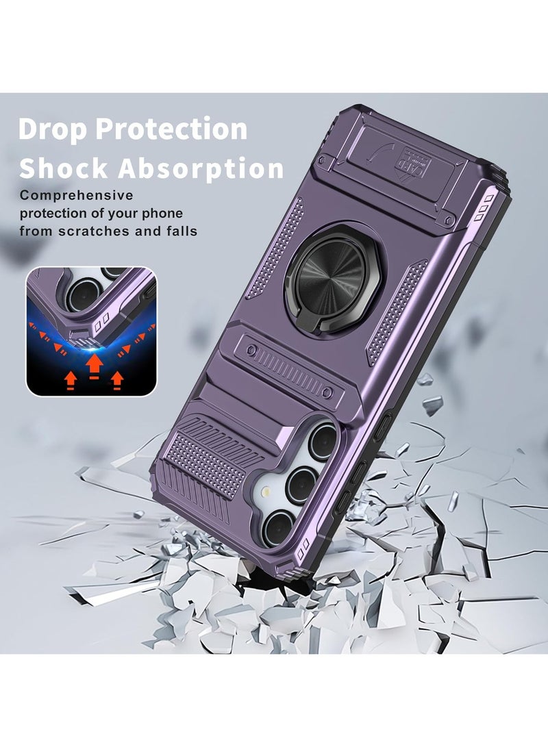General For Samsung Galaxy A35 5G Case with Card Holder [Store 2 Cards] + 360° Magnetic Rotated Ring Kickstand, Dual Layer Heavy Duty Shockproof Wallet Case Cover for Men&Women, 6.6 Inch  - Image 5