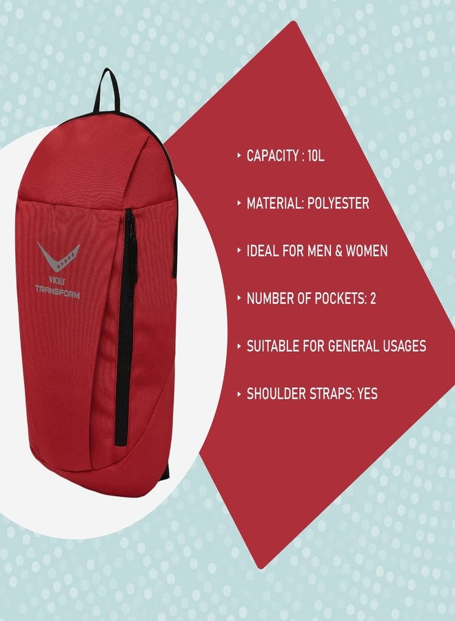 Vicky Transform Backpack 10L Polyester Lightweight Travel 2 Pockets Sports Swimming Outdoor General Purpose Bag Fitness for Men & Women (Red) - Image 2
