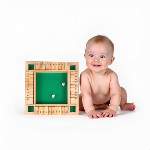FROZINA Wooden Shut The Box Game for Kids and Adults | 4-Player Family Game with Dice and Numbered Flaps | Educational Math Board with Felt Base Games for Home or Travel Use - Image 1