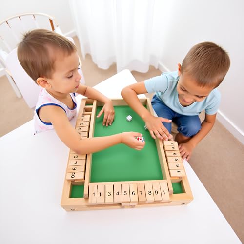 FROZINA Wooden Shut The Box Game for Kids and Adults | 4-Player Family Game with Dice and Numbered Flaps | Educational Math Board with Felt Base Games for Home or Travel Use - Image 2
