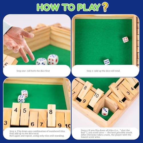 FROZINA Wooden Shut The Box Game for Kids and Adults | 4-Player Family Game with Dice and Numbered Flaps | Educational Math Board with Felt Base Games for Home or Travel Use - Image 4