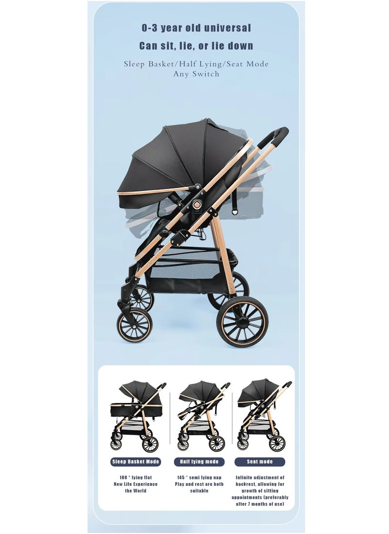 Generic - Newborn stroller 2 in 1 Convertible Baby Stroller, Folding High Landscape Infant Carriage, Bassinet Stroller, Foldable Aluminum Alloy Pushchair with Adjustable Backrest and Adjustable Direction. - Image 1