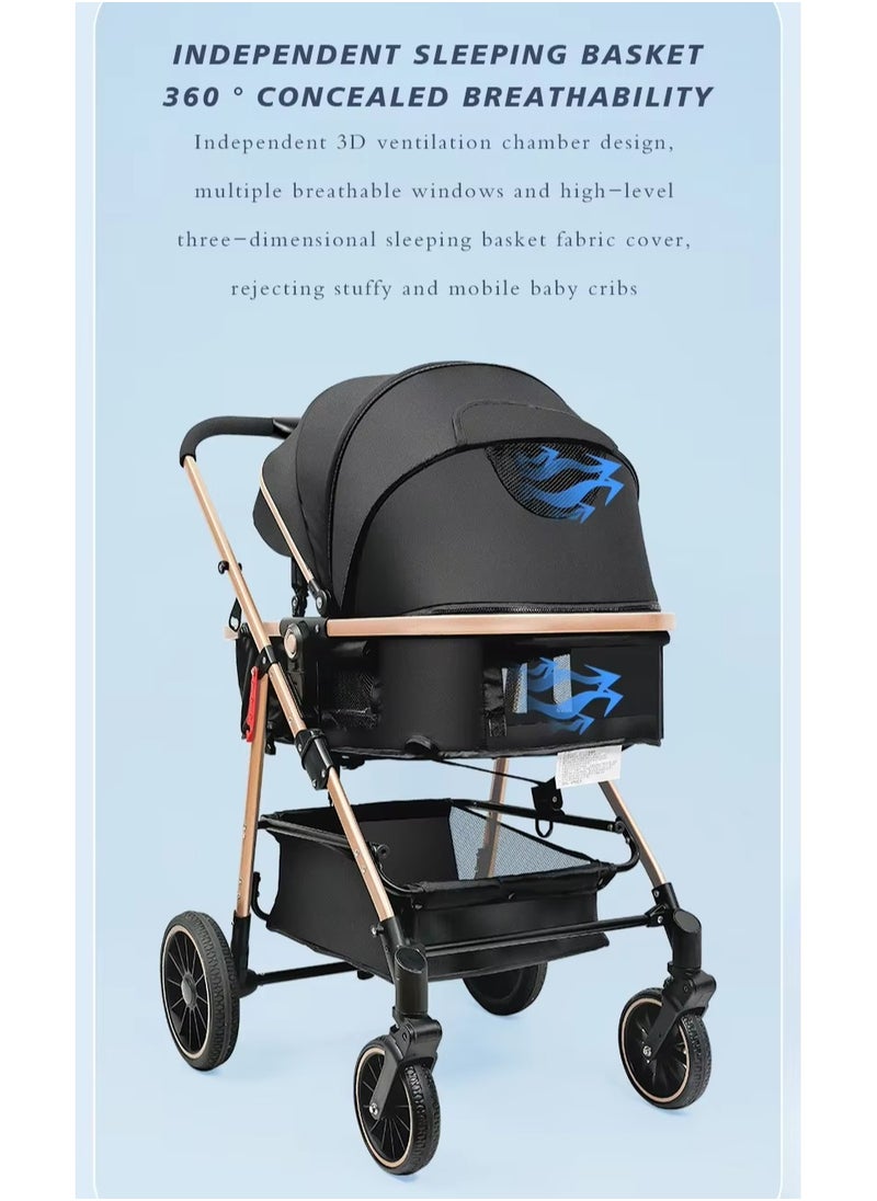 Generic - Newborn stroller 2 in 1 Convertible Baby Stroller, Folding High Landscape Infant Carriage, Bassinet Stroller, Foldable Aluminum Alloy Pushchair with Adjustable Backrest and Adjustable Direction. - Image 1