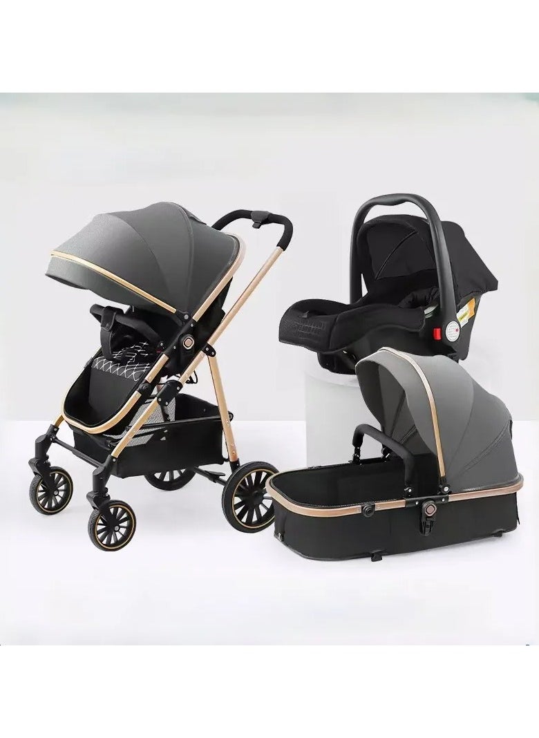 Generic - Newborn stroller 2 in 1 Convertible Baby Stroller, Folding High Landscape Infant Carriage, Bassinet Stroller, Foldable Aluminum Alloy Pushchair with Adjustable Backrest and Adjustable Direction. - Image 1