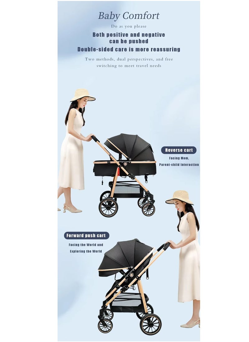 Generic - Newborn stroller 2 in 1 Convertible Baby Stroller, Folding High Landscape Infant Carriage, Bassinet Stroller, Foldable Aluminum Alloy Pushchair with Adjustable Backrest and Adjustable Direction. - Image 1