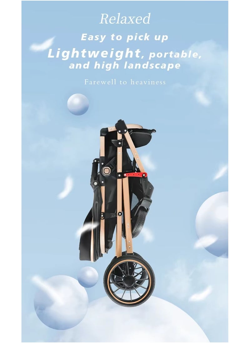 Generic - Newborn stroller 2 in 1 Convertible Baby Stroller, Folding High Landscape Infant Carriage, Bassinet Stroller, Foldable Aluminum Alloy Pushchair with Adjustable Backrest and Adjustable Direction. - Image 1