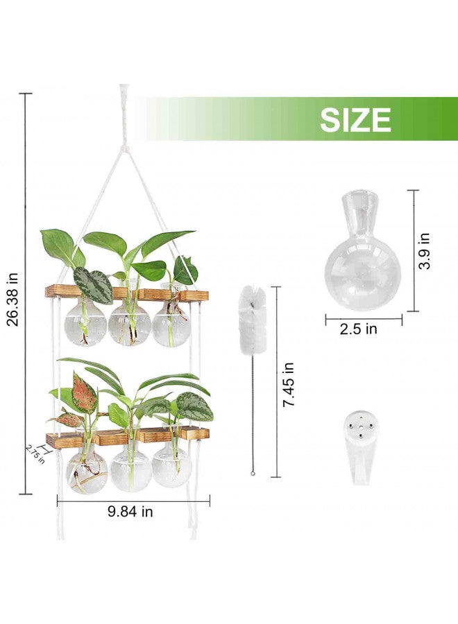 Renmxj Plant Propagation Station Wall Hanging, Plant Terrarium with 2 Tiered Wooden Stand for Hydroponics Plants, Unique Gardening Gifts for Women Mom Plant Lovers - 6 Bulb Glass Vases - Image 1