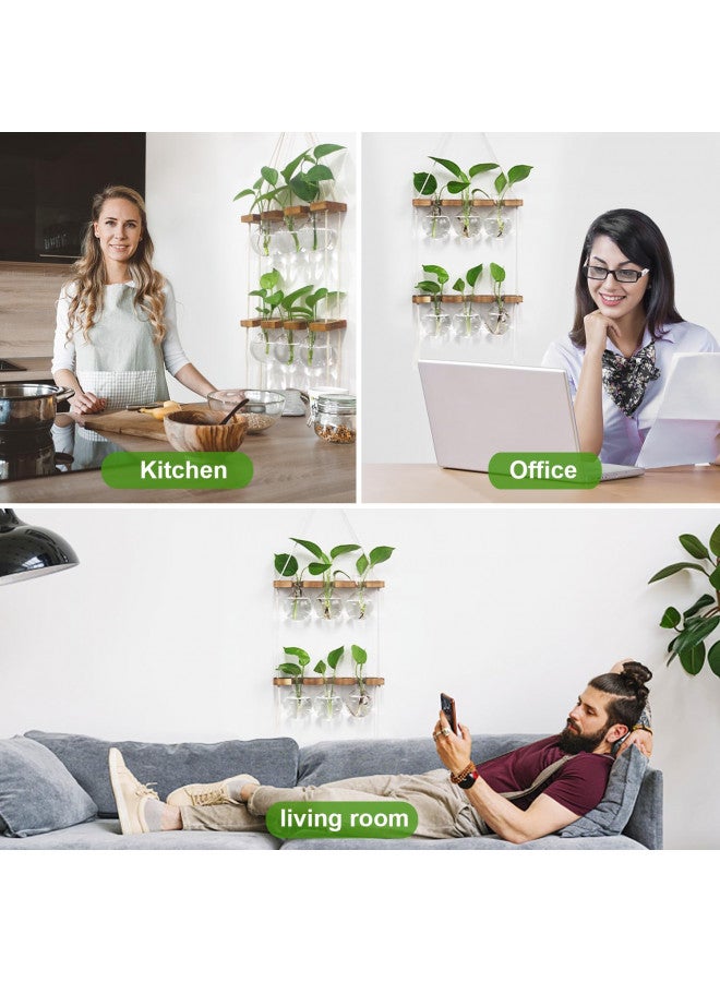 Renmxj Plant Propagation Station Wall Hanging, Plant Terrarium with 2 Tiered Wooden Stand for Hydroponics Plants, Unique Gardening Gifts for Women Mom Plant Lovers - 6 Bulb Glass Vases - Image 4