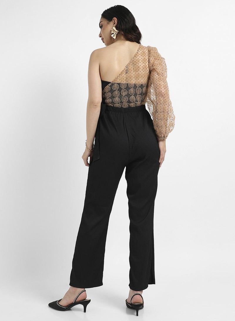 PINACOLADA Women's Black & Beige Self-Design Jumpsuit  - Image 5