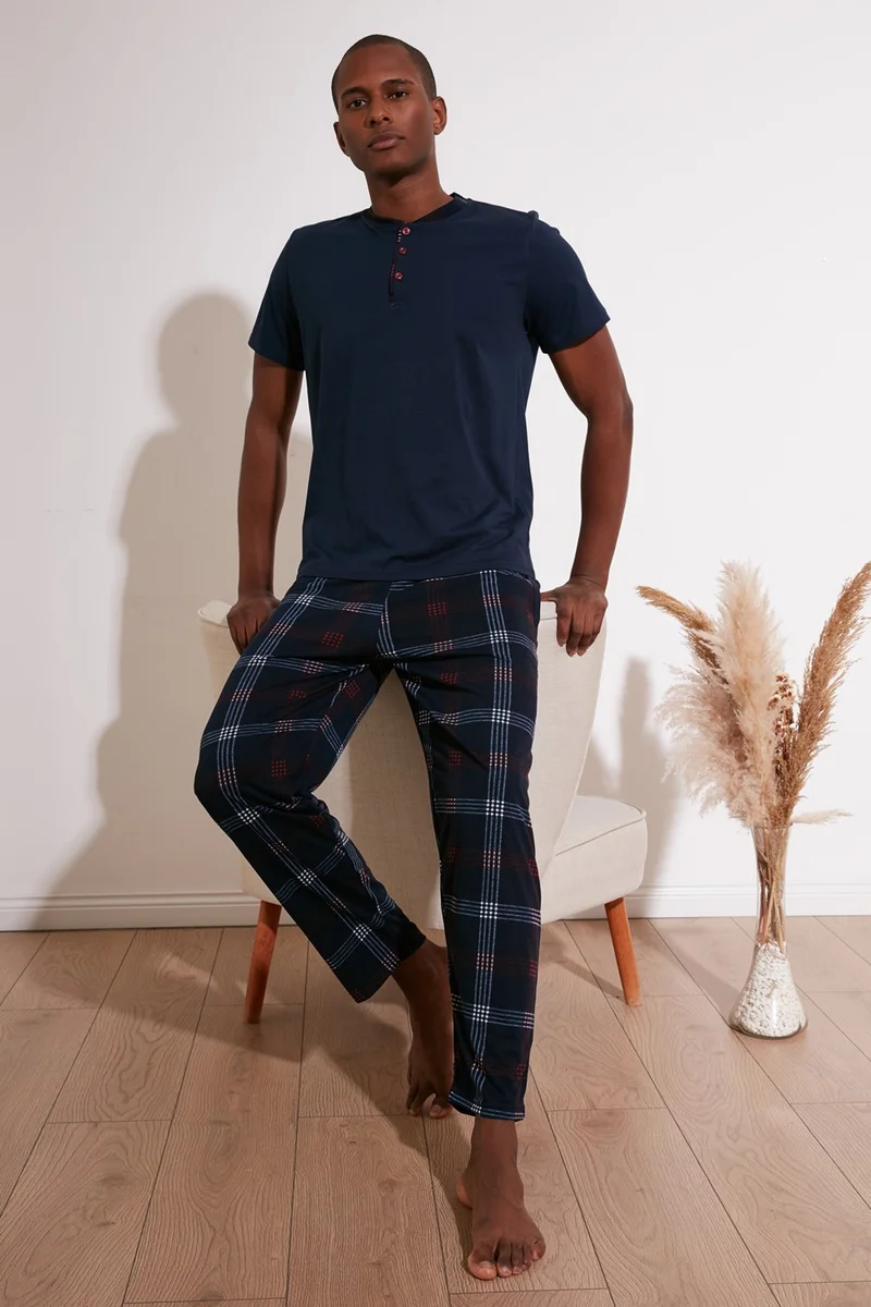 بوراتي Plaid Cotton Regular Fit Short Sleeve Pajama Set Men's Pajama Set 60961007