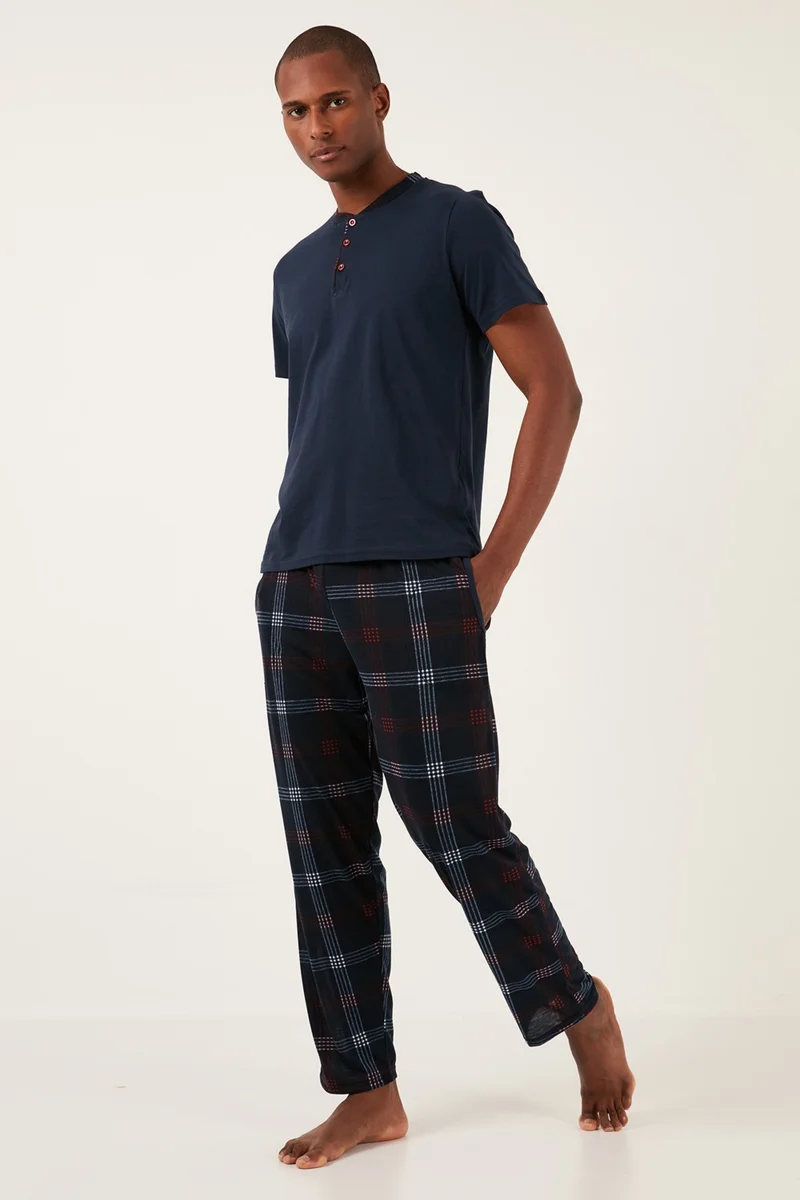 بوراتي Plaid Cotton Regular Fit Short Sleeve Pajama Set Men's Pajama Set 60961007
