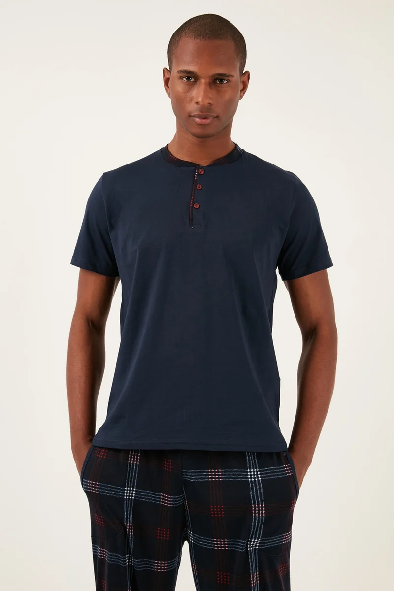 بوراتي Plaid Cotton Regular Fit Short Sleeve Pajama Set Men's Pajama Set 60961007