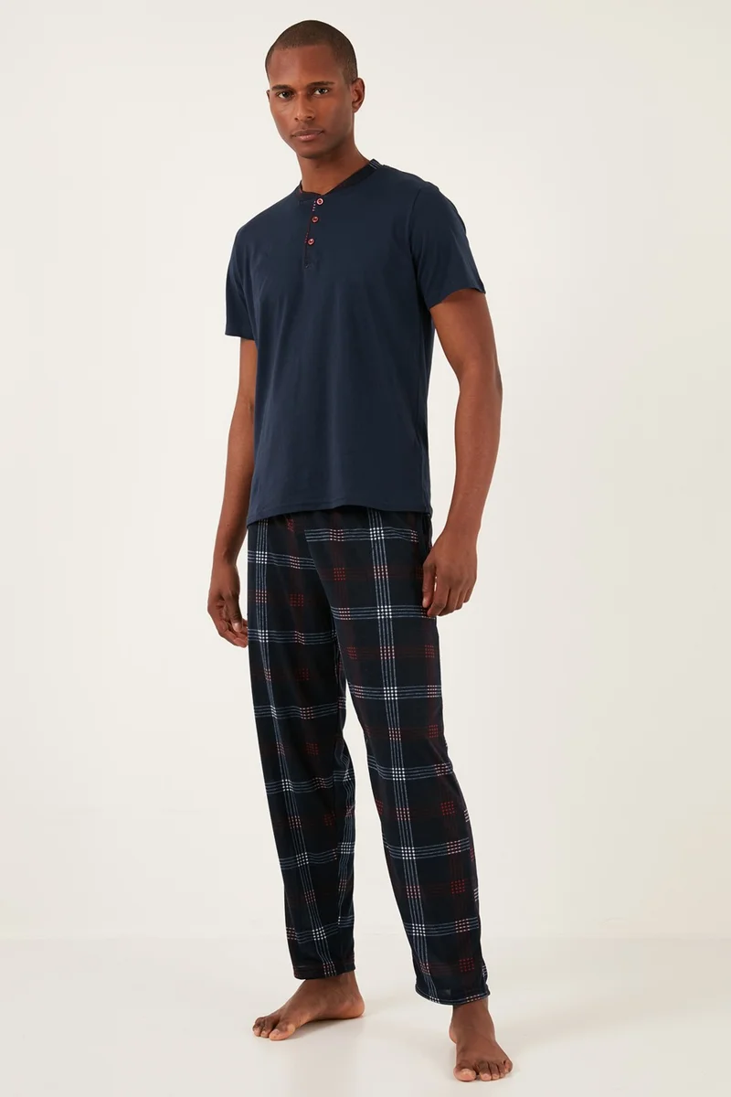 بوراتي Plaid Cotton Regular Fit Short Sleeve Pajama Set Men's Pajama Set 60961007