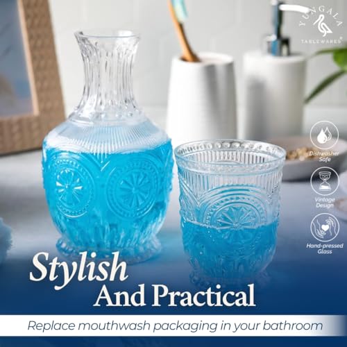 Yungala Vintage Bedside Water Carafe and Glass Set – Clear Glass 22oz - Image 3