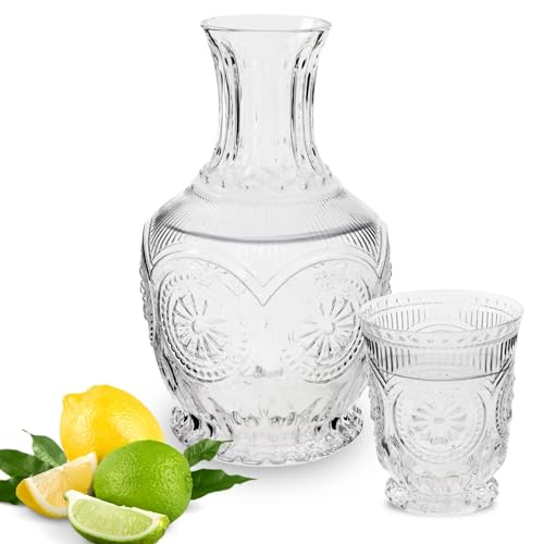 Yungala Vintage Bedside Water Carafe and Glass Set – Clear Glass 22oz - Image 1